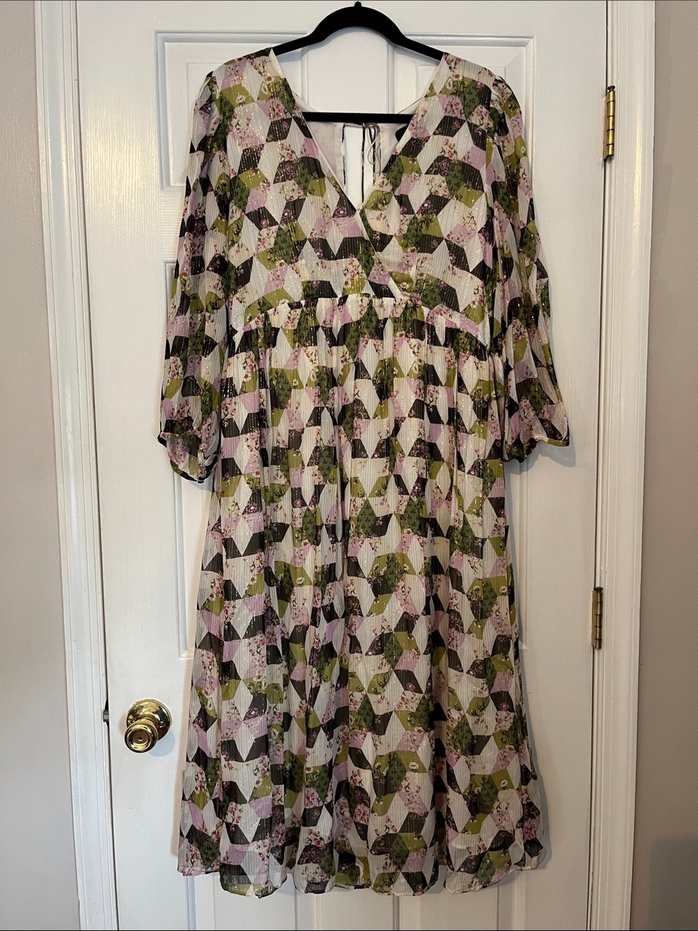 J. Crew Lurex Chiffon Midi Dress in Patchwork Print